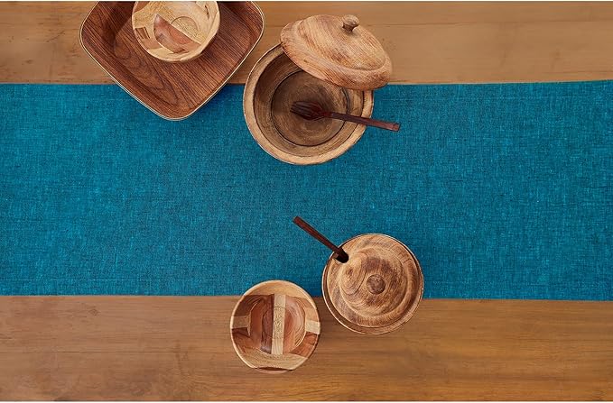 Solino Home Linen Chambray Teal Table Runner 108 Inches Long - Athena, 100% Pure Linen Dining Table Runner 14 x 108 Inch for Spring, Easter, St Patricks Day - Handcrafted and Machine Washable