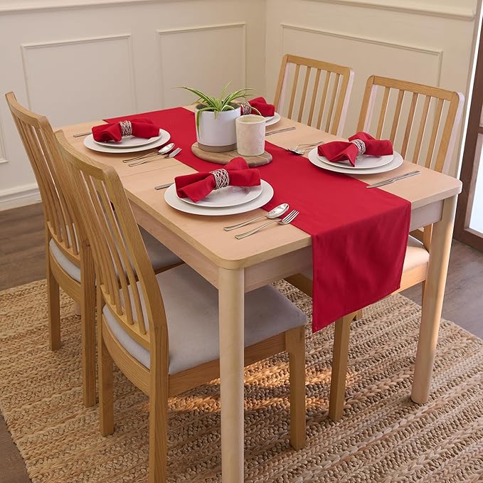 Encasa XO Table Runner 13"x59" Long | Cotton Canvas Fabric | Deep Red Solid Color | Machine Washable & Durable