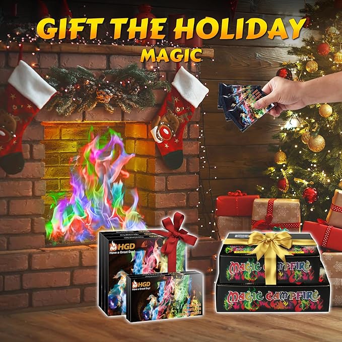 HGD (28 Pack) Magic Campfire Fire Color Changing Packets for Fire Pit - Actually 30pk Bonus 2 Free, Indoor/Outdoor Fireplace, Bonfire - Rainbow Magical Flame, Camping Accessory, Compatible with Wood