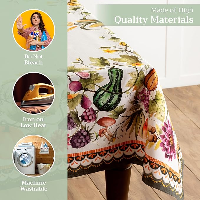 Maison d' Hermine Table Cloth Square Table 100% Cotton 54 x 54 Inches Fall Tablecloth Reusable Everyday Use for Thanksgiving Christmas Decorations Dining Farmhouse (Pumpkin Garden - Cloudy Cream)