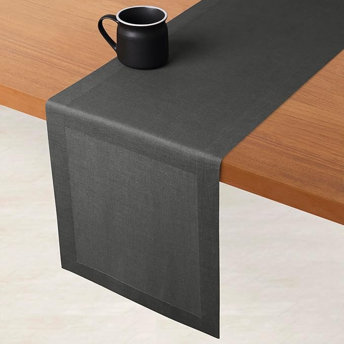D'Moksha Homes Linen Charcoal Grey Table Runner 108 Inches Long - 100% Pure Linen Dining Table Runner 14 x 108 Inch for Winter, Holiday - Machine Washable