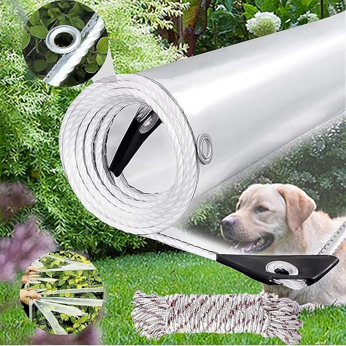 Clear Tarp with Grommets,8X12ft Transparent Heavy Duty Waterproof Tarpaulin Cover with Reinforced Edge,14Mil Thickened Tear Resistant Waterproof PVC Vinyl Tarp for Patio,Camping,Greenhouse Outdoor