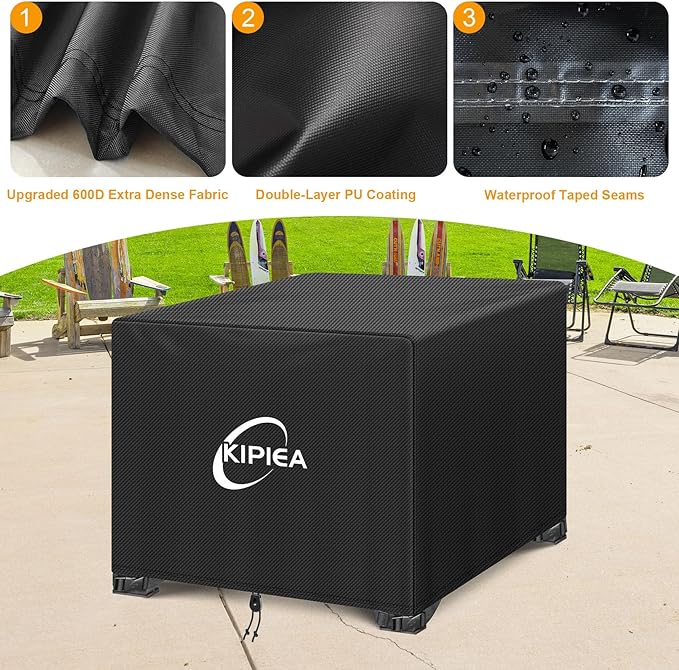 Kipiea Square Fire Pit Cover - Upgraded 600D Strong Tear Resistant, 100% Waterproof Fire Pit Table Cover, UPF 50+ Outdoor Firepit Cover Square Fading Resistant, 44" L x 44" W x 24" H