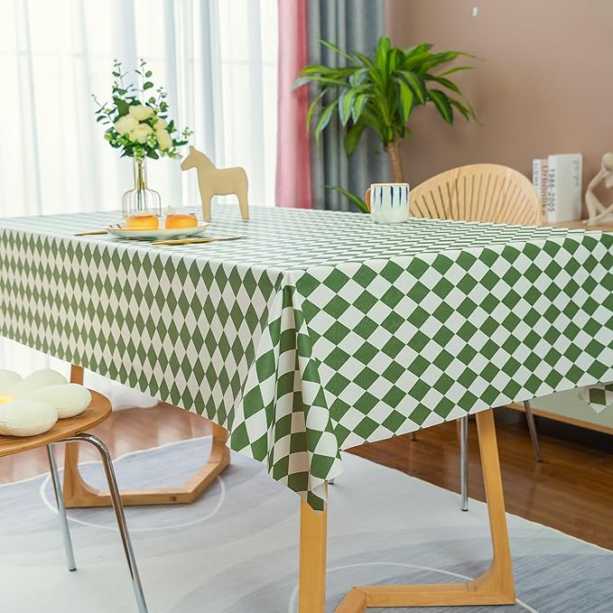 Rectangle Table Cloth,100% Waterproof Tablecloth Oil Proof Spill Proof Vinyl Table Cloth, Wipe Clean Plastic Table Cover for Dining, Camping, Indoor and Outdoor 52" x 70",Green Checkered