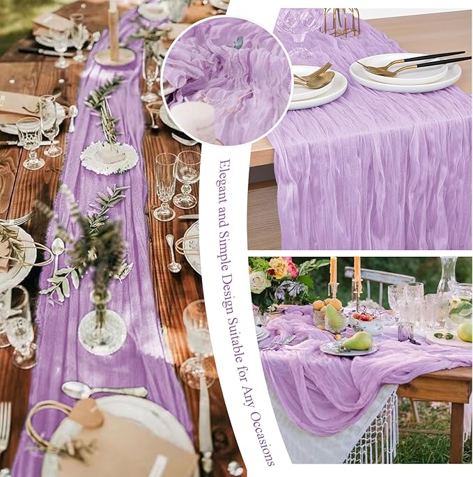 8 Packs Cheesecloth Table Runner 10FT Long Boho Gauze Fabric Table Runner Vintage Rustic Sheer Runners for Wedding Party Bridal Baby Shower Table Decorations (Lilac)