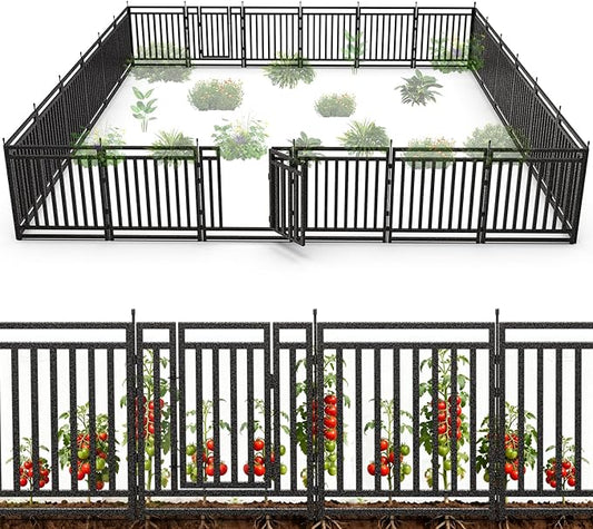 Garden Fence 32in (H) x 54ft (L), 21 Panels + 3 Gates, Durable Outdoor Yard Barrier, Secure Garden Fencing Weather-Resistant Fence Ideal for Pets, Privacy & Decoration, Black Silver