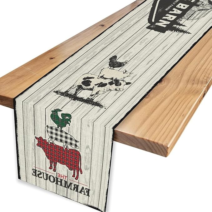 Farmhouse Pig Cow Table Runner, Rustic Black Rooster Animals Coffee Table Center Decor for Family Kitchen Dining Room and Living Room Outdoor Country Holiday Party Table Decorations, 13" X 72"
