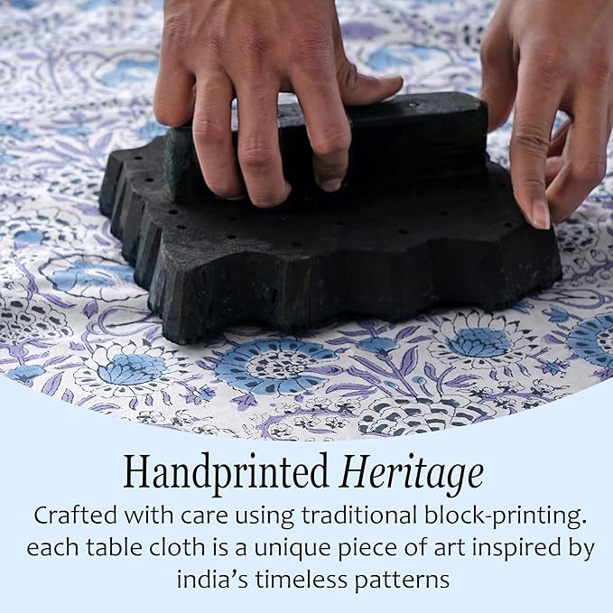 CPC Tablecloth 100% Cotton 60x60 Inch Indian Block Print Square Table Cover, Table Cloth for Weddings, Spring/Summer, Barbeque - Indigo Blue