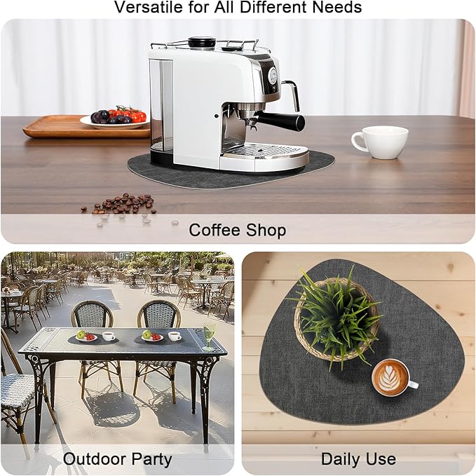 Placemats and Coasters, Washable Reversible Placemats Round Faux Leather Wipeable Place Mats Non Slip Heat Resistant Indoor Outdoor Table Mats (Set of 4, Gray Cream)