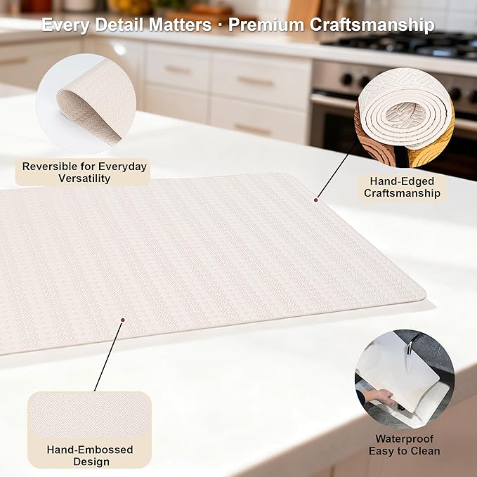 Faux Leather Placemats Set of 6 – 17x12 Inch Vinyl Table Mats, Heat Resistant, Non Slip, Wipeable & Washable, Easy to Clean Dining Table Decor for Kitchen & Dining Room （Ivory White）