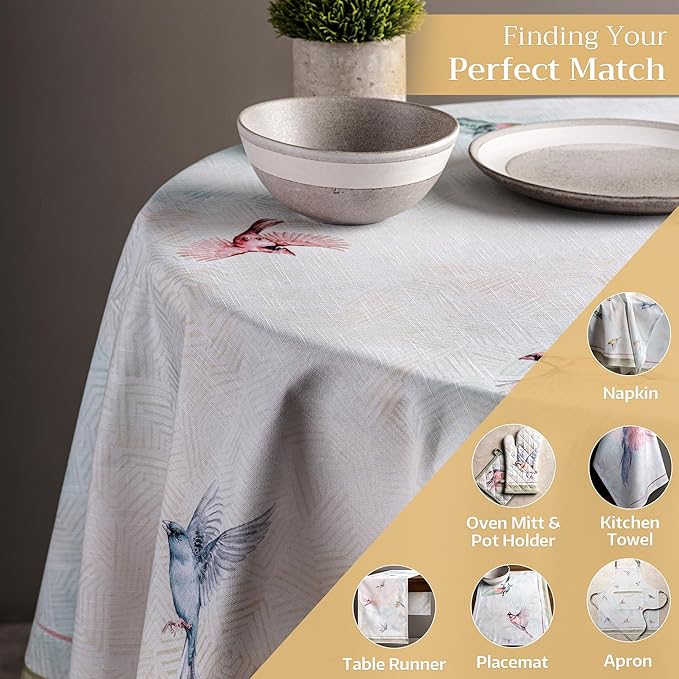 Maison d' Hermine Table Cloth Round Table 100% Cotton 63 Inches Tablecloth Reusable Decorative Everyday Use for Dining Room, Farmhouse, Home, Party, Festive & Wedding Spring Summer - Flying Birds