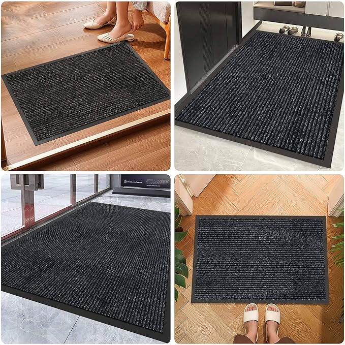 Front Door Mat, 10' x 3' Commercial Floor Mat, Heavy Duty Welcome Mat, Rubber Backing Non Slip Doormat for Entryway, Grey