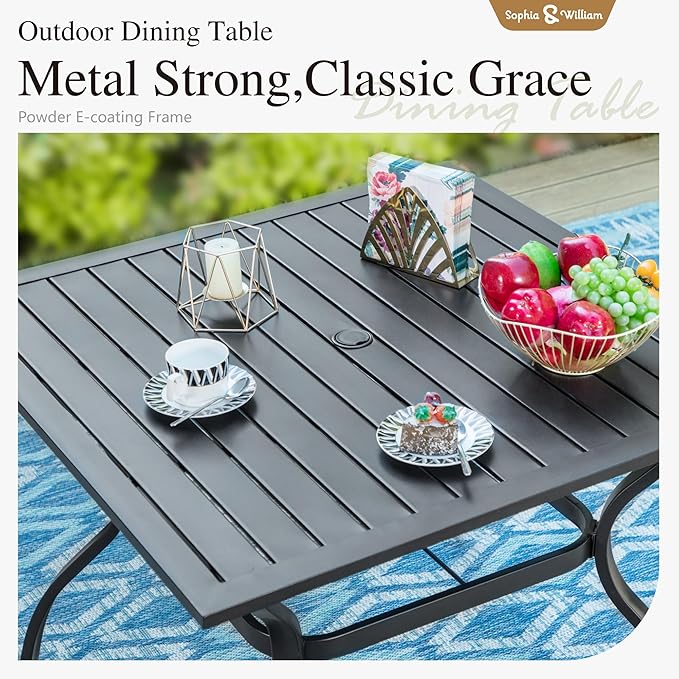 Sophia & William Patio Table and Chairs Set, Outdoor Dining Set for 4, 5 Piece Metal Patio Furniture, 37" Black Square Table(Beehive)