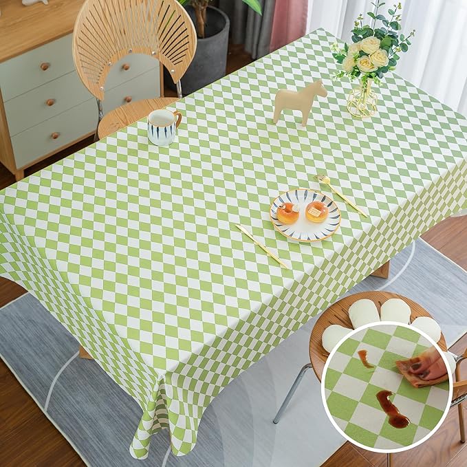 Rectangle Table Cloth,100% Waterproof Tablecloth Oil Proof Spill Proof Vinyl Table Cloth, Wipe Clean Plastic Table Cover for Dining, Camping, Indoor and Outdoor 54" x 84",Light Green