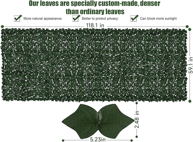 Faux Ivy Privacy Fence Screen Outdoor Expandable Artificial Greenery Roll Fake Hedge Wall Patio Green Plastic Leaf Plant Vine Grass Panels Gate Covering for Garden Yard Balcony (118.5x59.5 in)