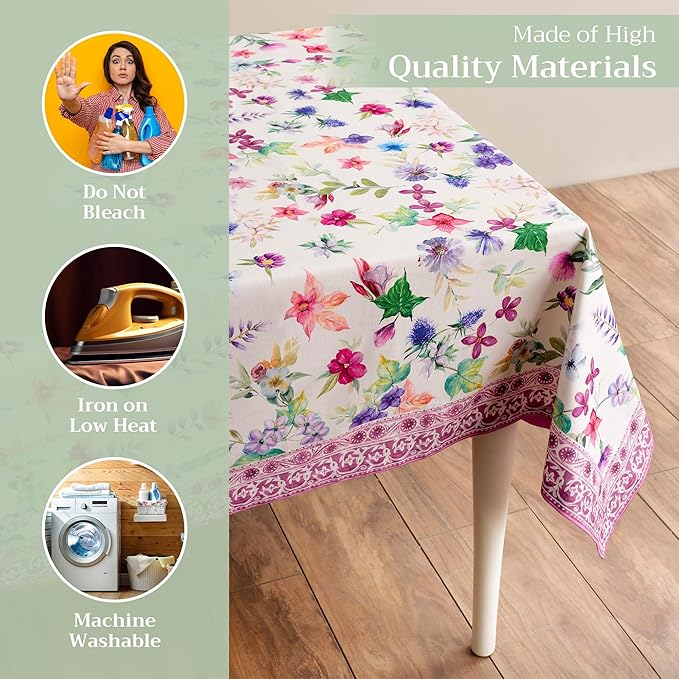 Maison d' Hermine Table Cloth Rectangle Table 100% Cotton 60 x 108 Inches Tablecloth Reusable Decorative Everyday Use for Dining Room, Farmhouse, Home, Party, Festive & Wedding Spring Summer - Chardon