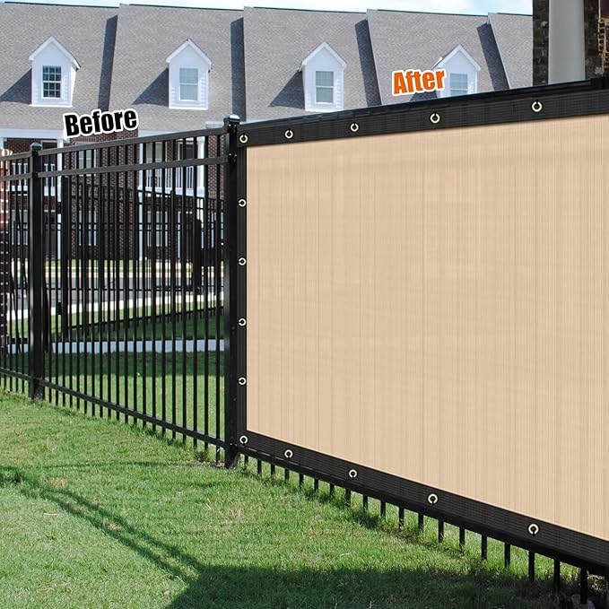 AYOHA 4' x 59' Privacy Fence Screen Fabric Mesh Shade Net Cover, Heavy Duty 160 GSM Privacy Barrier for Chain Link Fence, 90% Privacy Blockage, Excellent Airflow, Cable Zip Ties Included, Beige
