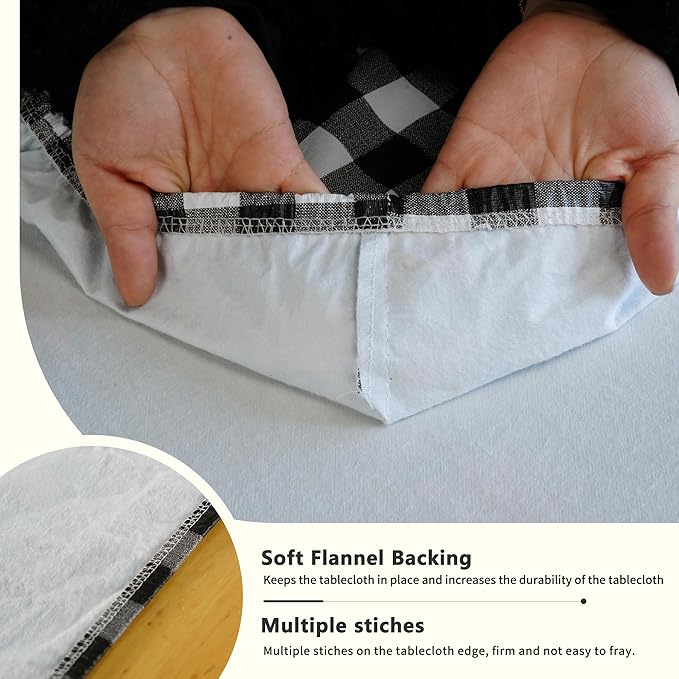 Rectangle Picnic Table Cloth, Elastic Waterproof Fitted Vinyl Tablecloths for 8 Foot Tables, Wipeable Flannel Backed Table Covers for Dining, Camping, Outdoor(Black Plaid,36"x96")