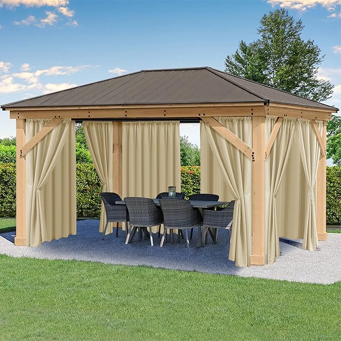 HolidayIdeas Rod Pocket Outdoor Patio Curtains Waterproof 8 Pcs 54x84 Inch- Protect Privacy & Weatherproof Balcony Outdoor Curtains for Apartments,Porch, Gazebo, Pergola, Sliding Glass Door, Cream