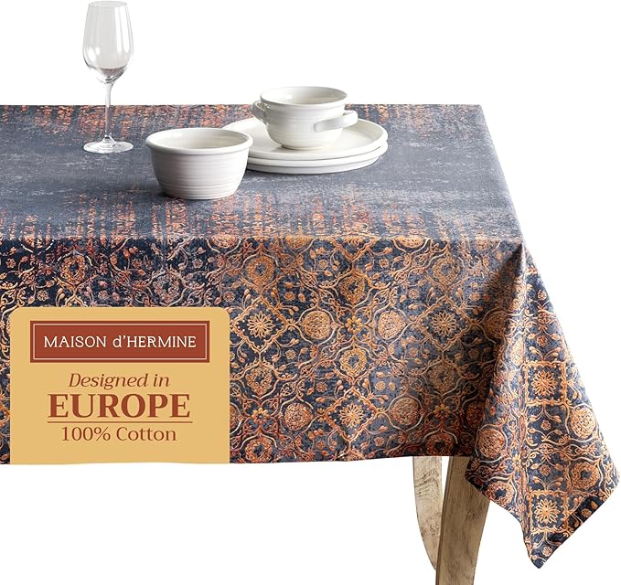 Maison d' Hermine Table Cloth Rectangle Table 100% Cotton 70 x 140 Inches Fall Tablecloth Reusable Everyday Use for Thanksgiving Christmas Decorations Dining Farmhouse Party (Imperfection)