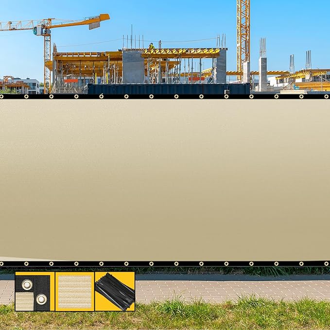 Customized 8' x 54' Beige Fence Privacy Screen,with Bindings & Grommets,Heavy Duty for Gardens,Backyard,Patio,Tennis Court,Pool,Construction Project, We Make Custom Sizes