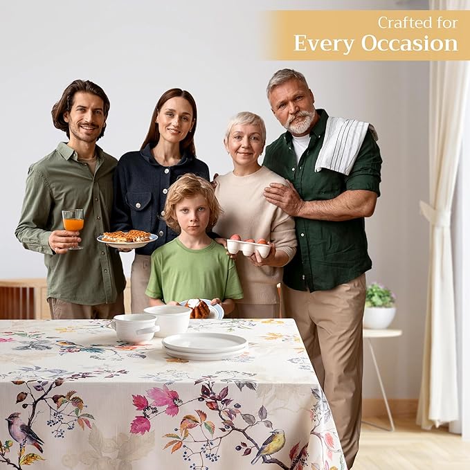 Maison d' Hermine Table Cloth Rectangle Table 100% Cotton 60 x 90 Inches Fall Tablecloth Reusable Everyday Use for Thanksgiving Christmas Decorations Dining Farmhouse Party (Equinoxe - Beige)