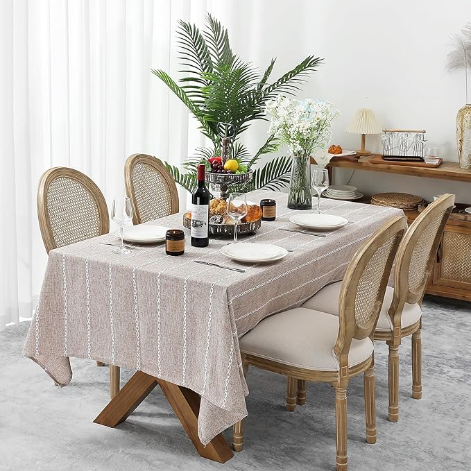 Chassic 60 x 120 inches Farmhouse Style Linen tablecloths, Wrinkle Resistant Washable Dining Room Table Cloths for 8 Foot Rectangle Tables - Light Coffee