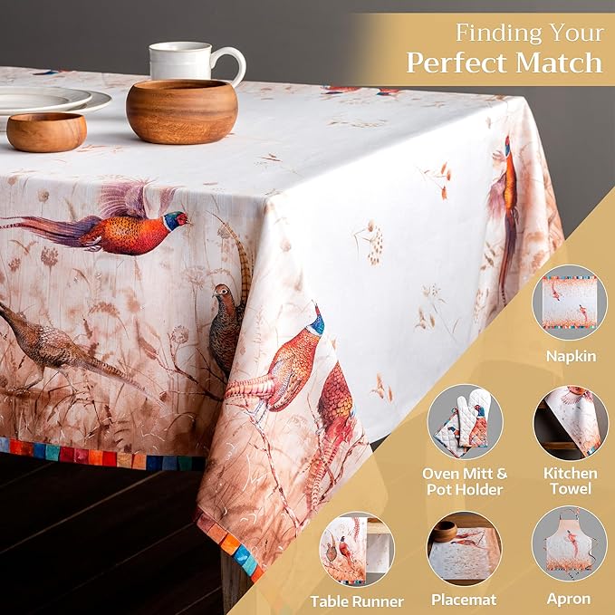 Maison d' Hermine Table Cloth Rectangle Table 100% Cotton 60 x 108 Inches Fall Tablecloth Reusable Everyday Use for Thanksgiving Christmas Decorations Dining Farmhouse Party (Faisan D'Automne)