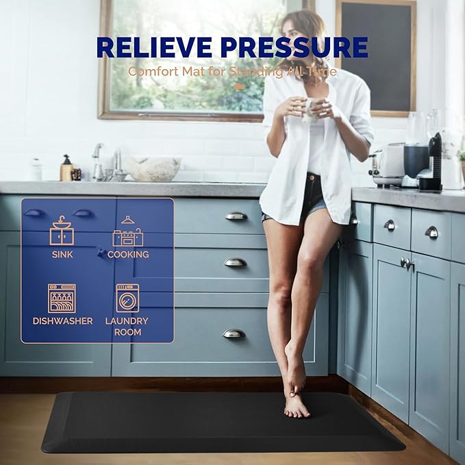 FEATOL Anti Fatigue Mat for Standing, 9/10 Extra Thick Ergonomic Standing Desk Mat, Comfort & Durable Memory Foam Standing Mat at Home,Office All Day (20" x 32", Black, 2PC)