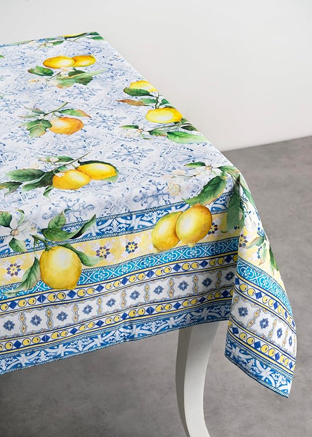 Maison d' Hermine Table Cloth Square Table 100% Cotton 60 x 60 Inches Tablecloth Reusable Decorative Everyday Use for Dining Room, Farmhouse, Home, Party, Festive & Wedding Spring Summer - Citrus