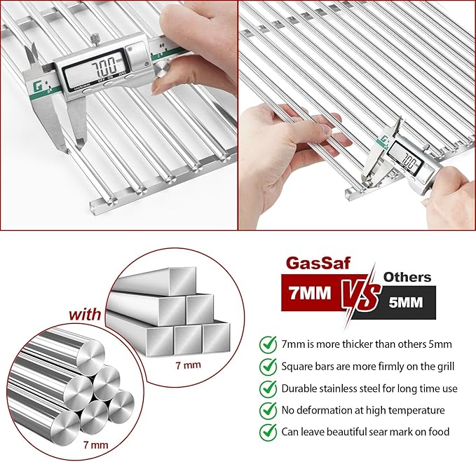 GasSaf 304SS Grill Grates 17.5 for Weber Spirit 300 and GS4 II 300, Cooking Grates 7638 for Genesis Silver/Gold/Platinum B & C, Genesis 1000-3500, Spirit 700, Weber 900, Grill Parts 7639 65906 7525