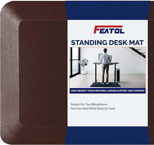 FEATOL Anti Fatigue Mat for Standing, 9/10 Extra Thick Ergonomic Standing Desk Mat, Comfort & Durable Memory Foam Standing Mat at Home,Office All Day (20" x 32", Brown, 1PC)