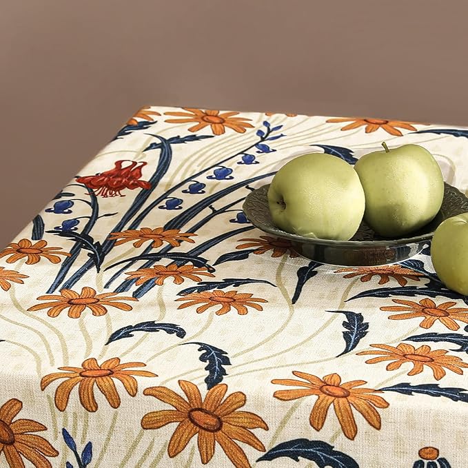 French Vintage Small Square Tablecloth,Linen Tablecloth with Gold and Red Floral Pattern,Decorative Table Cover for Kitchen,Dining,Thanksgiving,Party,Farmhouse,55" × 55"-Tijuana