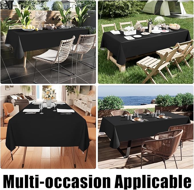 Smiry Rectangle Table Cloth 60x84 Inch, Waterproof Wipeable Vinyl Tablecloths Protector, Oil Spill Proof Plastic Table Cover for Dining, Picnic, Camping, Outdoor, Black