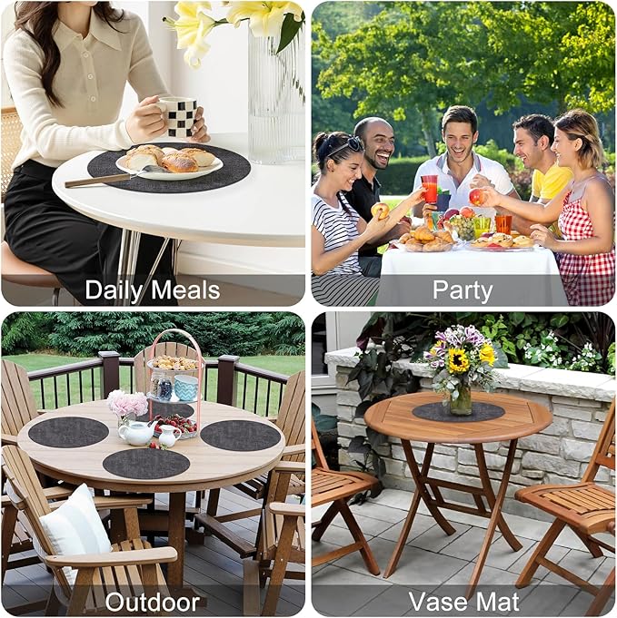 Homaxy Round Faux Leather Placemats and Coasters, Washable Dual-Side Table Mats, Wipeable Heat-Resistant Dining Place Mats for Outdoor and Indoor, Set of 8, Diameter 13 and 3.93 inch, Dark Grey