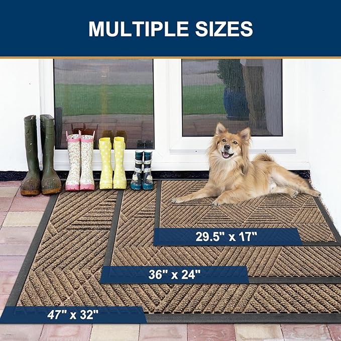 Smiry Front Door Mat Outside Entrance, Heavy Duty Sturdy Natural Rubber Doormat, Trap Dirt and Moisture, Easy Clean Low Profile Mats for Indoor Outdoor Entry, Irregular Triangle (71x34, Brown)