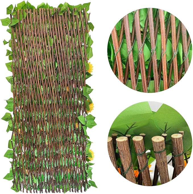 Expandable Fence Privacy Screen for Balcony Patio Outdoor,Decorative Faux Ivy Fencing Panel,Artificial Hedges (Single Sided Leaves) (1, Sunflowers)