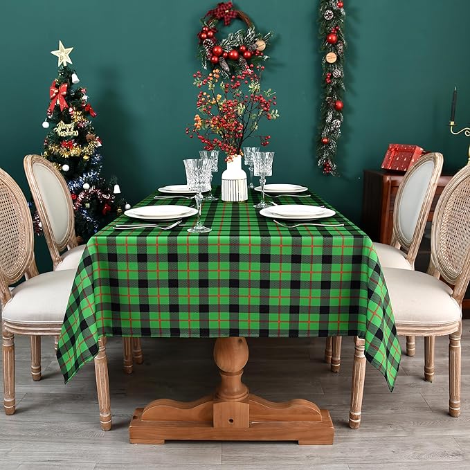 Gingham Plaid Tablecloth - Rectangular 58x102 Inch Water Resistant St Patricks Table Cloth for Indoor/Outdoor Use - Seasonal Irish Christmas Table Cover for Kitchen, Picnics, and Parties