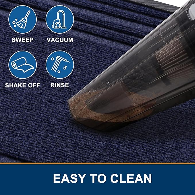 Buganda Front Door Mat Indoor Outdoor Entrance, Non-Slip Natural Rubber Doormats, Easy Clean, Low Profile, Dirt Trapper Entryway Floor Mats for Outside, Garages and Patios, 47x24, Navy