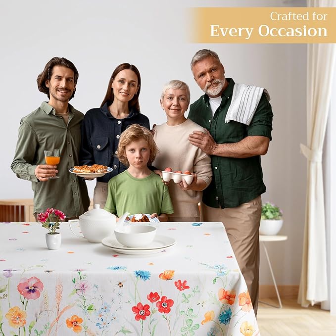 Maison d' Hermine Table Cloth Rectangle Table 100% Cotton 60 x 108 Inches Tablecloth Reusable Decorative for Dining Room, Farmhouse, Home, Party, Festive & Wedding Spring Summer - Summer Whisper