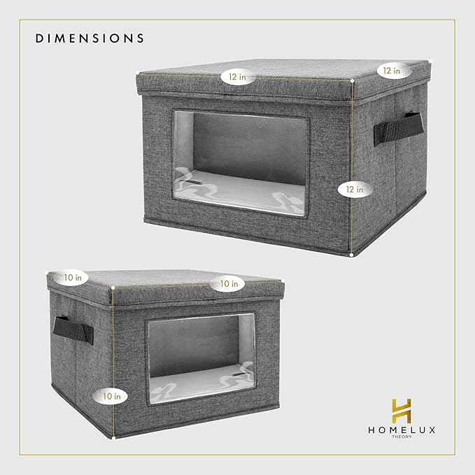 HOMELUX THEORY Plate Storage Box, 2pc 12"x8" Light Gray Hard Shell China Storage Containers, Kitchen Storage Bins With Lids, Heavy Duty Moving Box with Handles for Dishes, Dinner Plate & Dinnerware