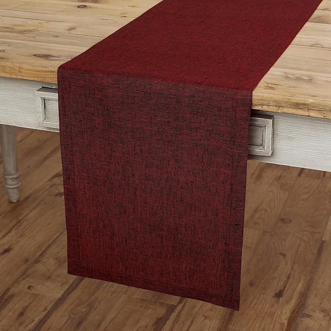 Solino Home Linen Small Table Runner 60 Inches - Athena, 100% Pure Linen Red Garnet Table Runner 14 x 60 Inch Ideal for Dresser and Coffee Tables - Valentines, Winter