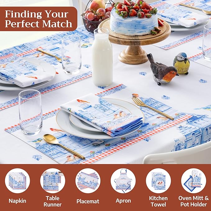 Maison d'Hermine Table Cloth Rectangle Table 100% Cotton Tablecloth for Dining Room, Farmhouse, Home, Hotel, Parties & Wedding - Ideal for Easter Decorations Spring&Summer (Amsterdam Canals,60"x120")