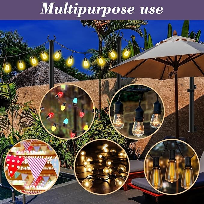 4 Pack String Light Poles,5Ft Metal Poles for Outdoor String Lights,Outdoor Light Poles with Post,Poles/Stand for Outside,Patio,Deck,Backyard,Garden Wedding,Party