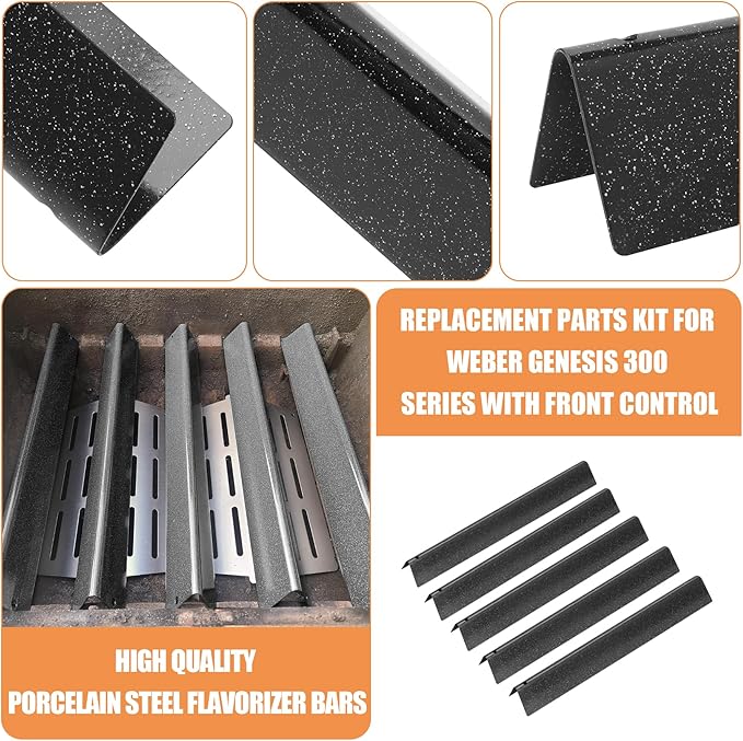 AJinTeby Grill Parts for Weber Genesis 300 Series Grill E310 E320 S310 S320 S330 EP310 w/Front Control, Burners 62752 7620 7621 Flavorizer Bars 65505 Heat Deflectors, Weber Genesis Replacement Parts
