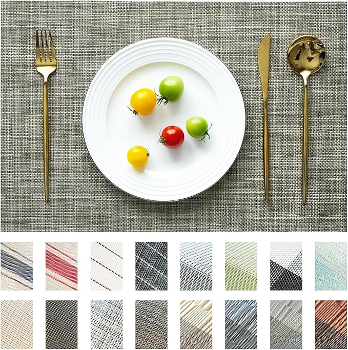 Placemats Set of 4 Vinyl/Plastic Woven Place Mats for Kitchen Table Indoor/Outdoor Washable Placemat Wipeable Dining Table Mats (Brown,4)