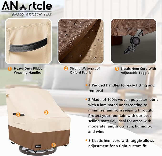 Swivel Patio Chair Cover 4 Pack,600D Waterproof Heavy Duty Outdoor Chair Cover(33 W x 35 D x 36 H inches),Patio Furniture Covers,Outdoor Furniture Covers Waterproof,Beige&Brown