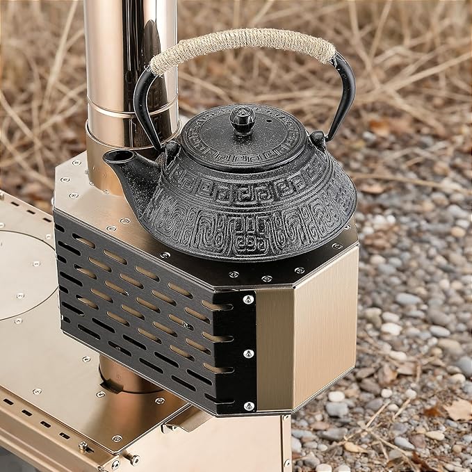 304 Stainless Steel Chimney Platform with Spark Arrestor and Cooking Platform, with Tent Protection, for Wood Burning Stoves with 70mm Diameter Chimneys, Rose Gold