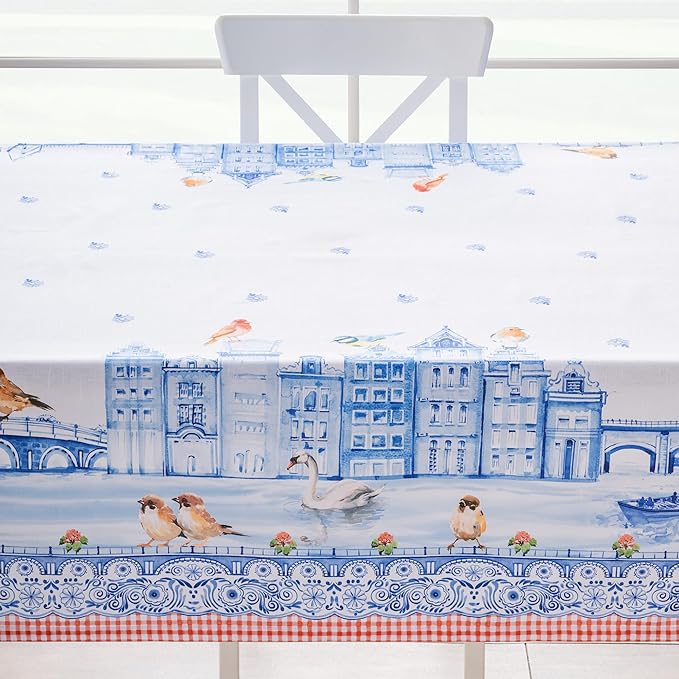 Maison d'Hermine Table Cloth Rectangle Table 100% Cotton Tablecloth for Dining Room, Farmhouse, Home, Hotel, Parties & Wedding - Ideal for Easter Decorations Spring&Summer (Amsterdam Canals,60"x120")