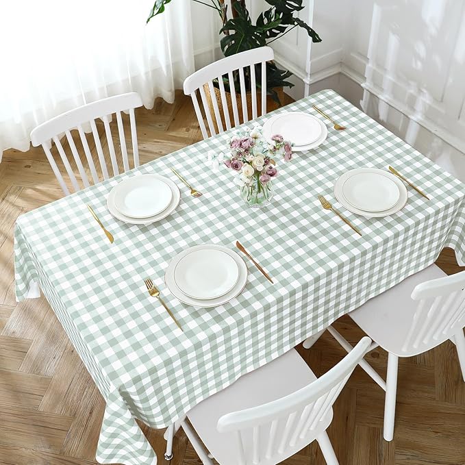 Romanstile Square Vinyl Tablecloth, 100% Waterproof Checkered Plastic Table Cloth, Heavy Duty Buffalo Gingham Table Cover for Dining, Camping, Picnic, Outdoor - 54 x 54 Inch, Light Grey